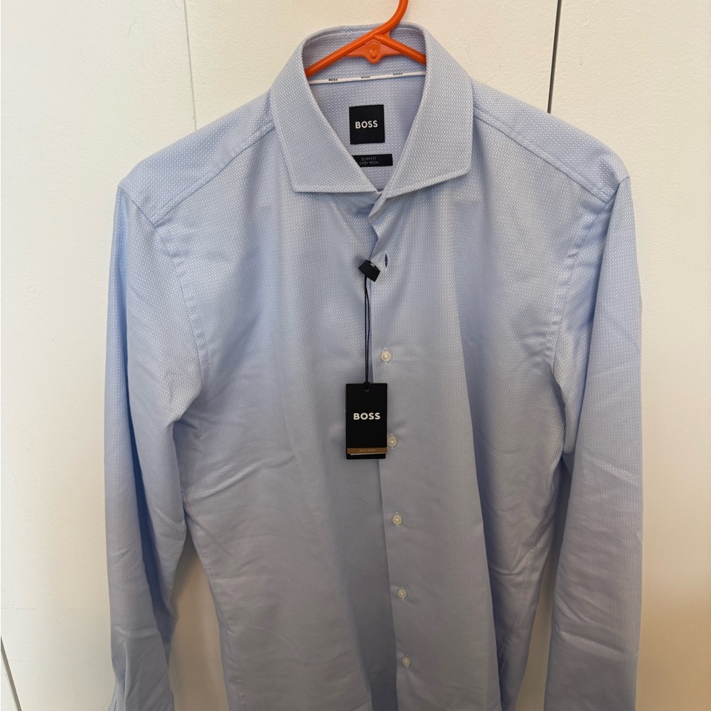 Hugo Boss Blue Dress Shirt with Spread Collar